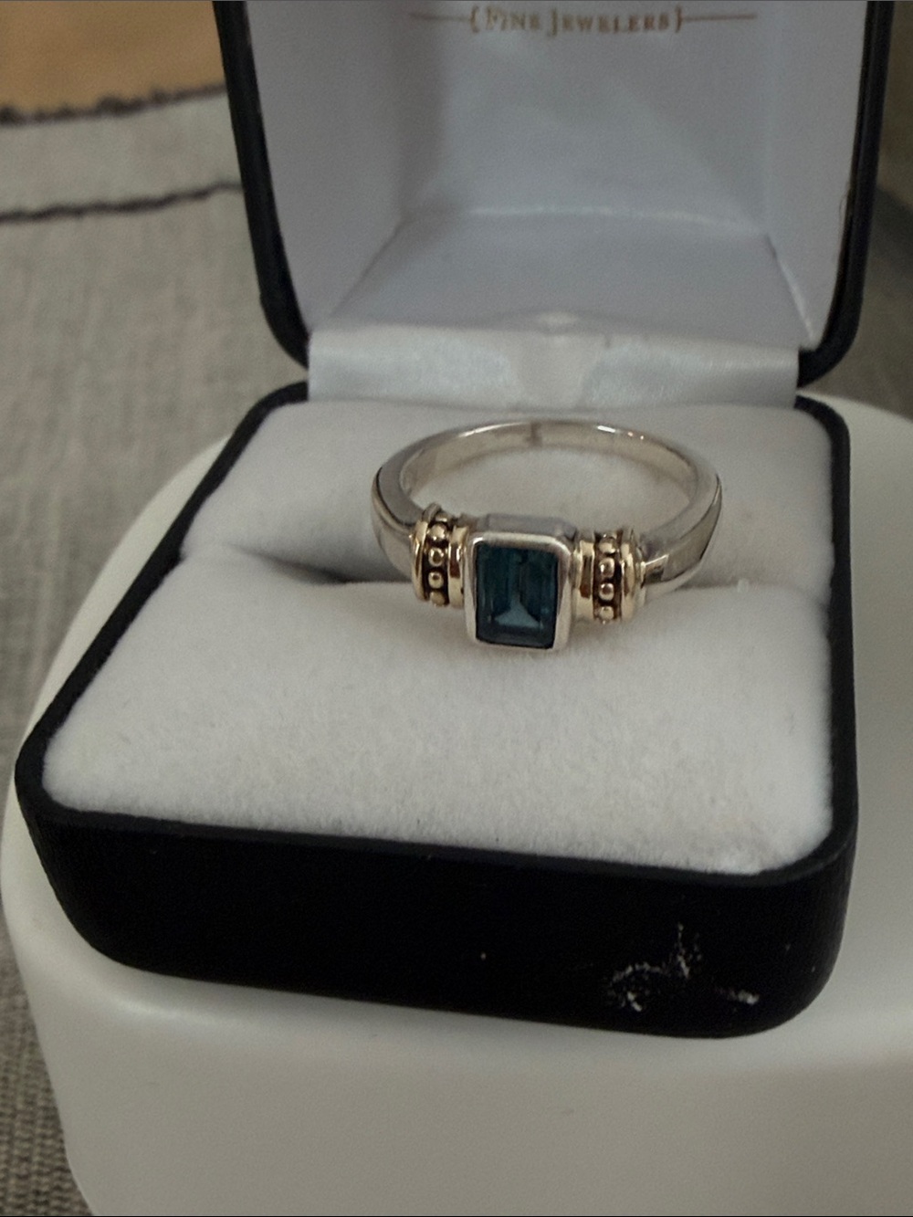 14k gold and Sterling Silver Ring with Blue Green Gemstone
